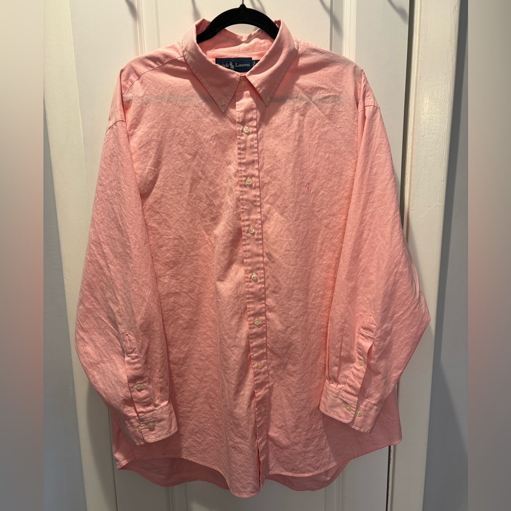 Polo Ralph Lauren Men's Pink Button-Down Yarmouth Oxford Shirt 2XL 18 34/35